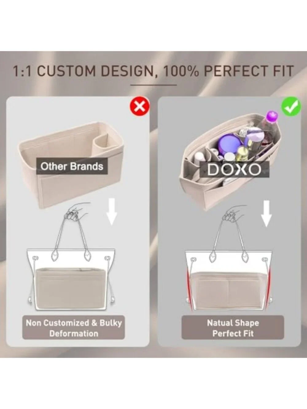 Purse Organizer Insert Set - Handbag Base Shaper, Zipper Pocket & Bottle Holder